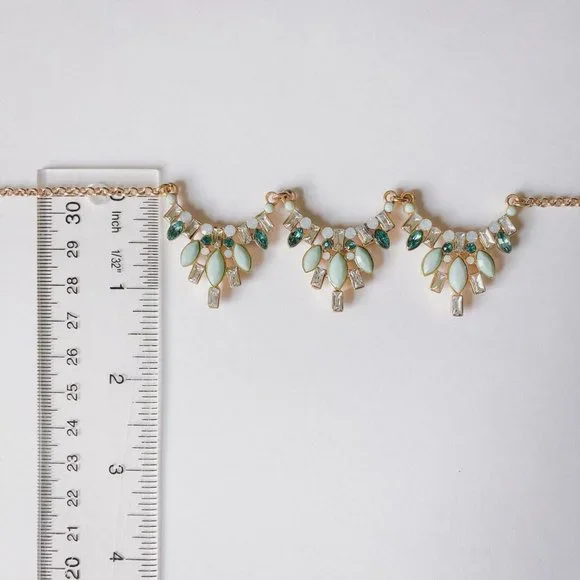 Art Deco Blue Rhinestone Gold Statement Necklace - Picture 9 of 9